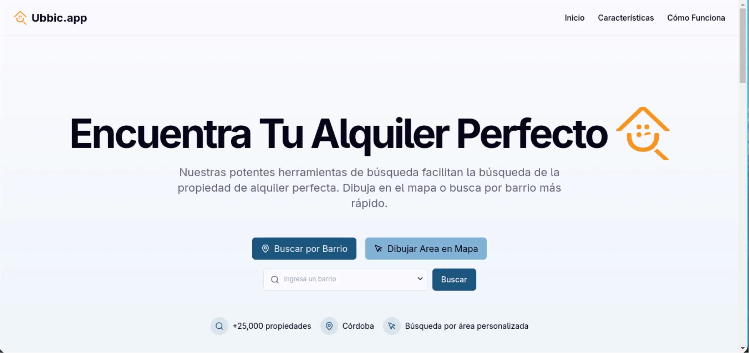 Screenshot of the website landing page